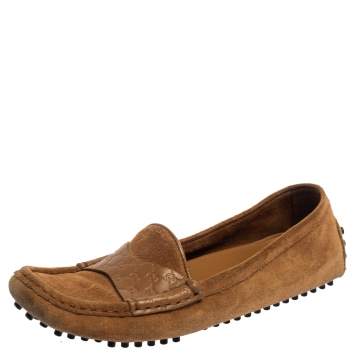 Pre Owned Gucci Beige Suede And Guccissima Leather Slip On Loafers Size 37
