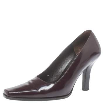 Pre Owned Gucci Vintage Burgundy Leather Slip On Pumps Size 36.5