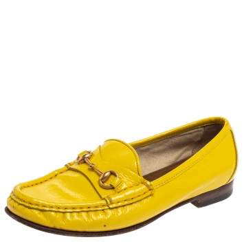 Pre Owned Gucci Yellow Patent Leather 1953 Horsebit Loafers Size 35.5