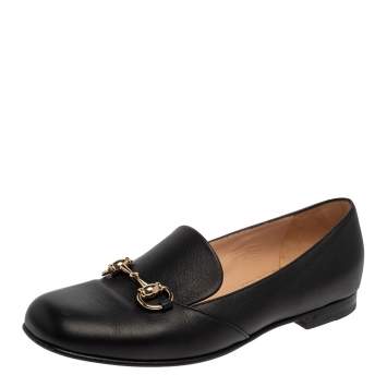 Pre Owned Gucci Black Leather Horsebit Loafers Size 37