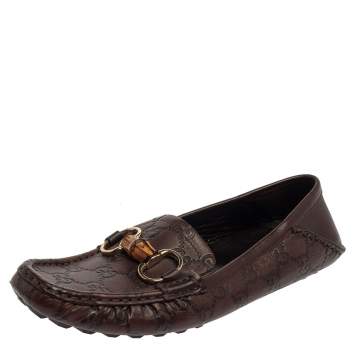 Pre Owned Gucci Brown Guccissima Leather Bamboo Horsebit Loafer Size 38