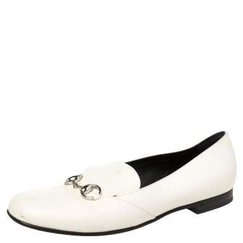 Pre Owned Gucci White Leather Horsebit Lillian Loafers Size 39