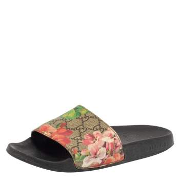 Pre Owned Gucci Multicolor Coated Canvas GG Blooms Supreme Slide Sandals Size 36