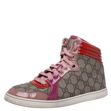 Pre Owned Gucci  Multicolor GG Canvas And Patent Leather High Ankle Sneakers Size 36