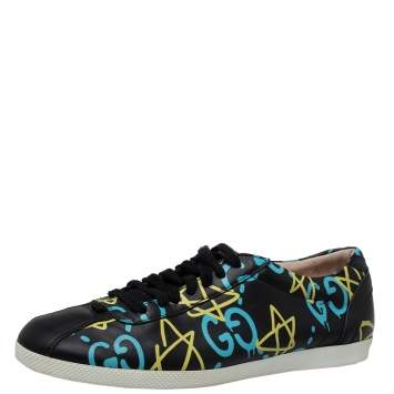Pre Owned Gucci Black Leather Ghost Lace Up Low Top Sneakers Size 38