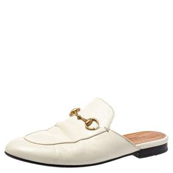 Pre Owned Gucci White Leather Princetown Mules Loafers Size 36.5