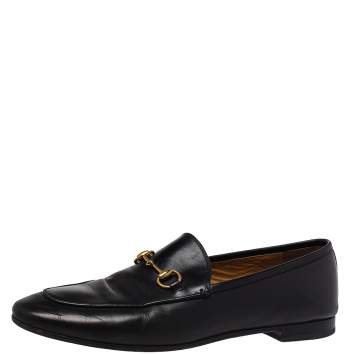 Pre Owned Gucci Black Leather Jordaan Horsebit Slip On Loafers Size 40