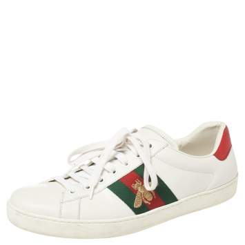 Pre Owned Gucci White Leather Ace Bee Web Low Top Sneakers Size 39