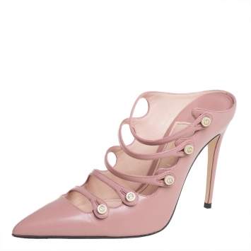 Pre Owned Gucci Pink Leather Aneta Strappy Pointed Toe Mules Size 35