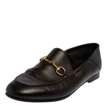 Pre Owned Gucci Black Leather Horsebit Slip On Loafers Size 38