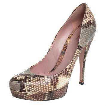 Pre Owned Gucci Multicolor Python Lisbeth Platform Pumps Size 39