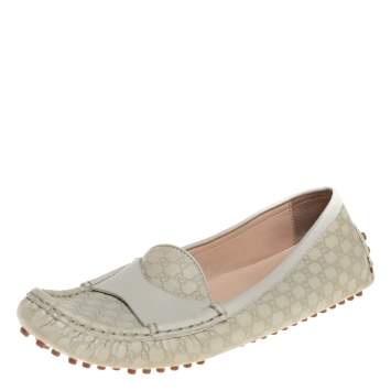 Pre Owned Gucci Cream Microguccissima Leather Loafers Size 37.5