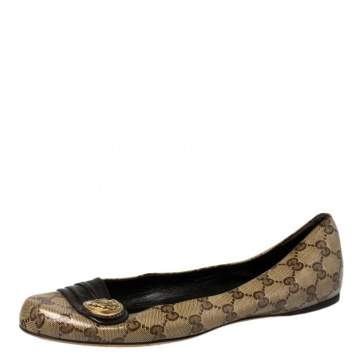 Pre Owned Gucci Beige GG Coated Canvas And Leather Trim Hysteria Ballet Flats Size 41
