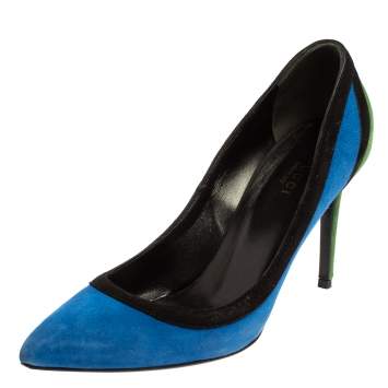 Pre Owned Gucci Tricolor Suede Pointed Toe Pumps Size 37