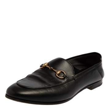 Pre Owned Gucci Black Leather Brixton Horsebit Slip On Loafers Size 37.5