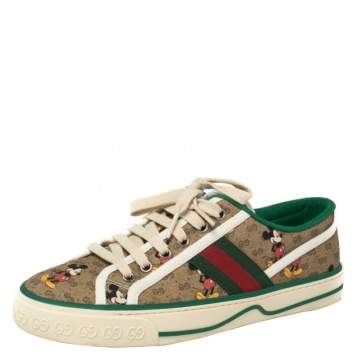 Pre Owned Gucci Brown Coated Canvas Disney Edition Low Top Sneakers Size 38