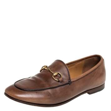Pre Owned Gucci Brown Leather Horsebit Loafers Size 35