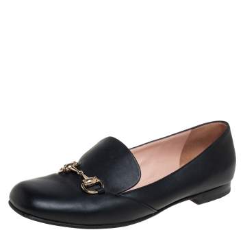Pre Owned Gucci Black Leather Horsebit Slip On Loafers Size 39