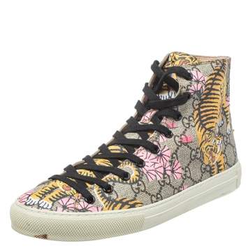 Pre Owned Gucci Beige GG Canvas Major Tiger Pearl Embellished High Top Sneakers Size 38