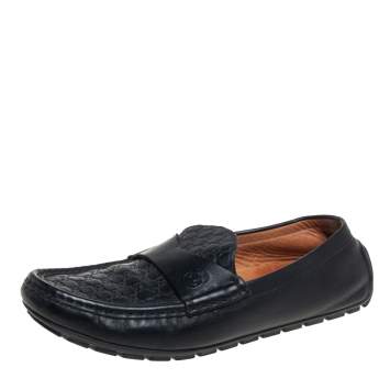 Pre Owned Gucci Black Guccissima Leather Slip On Loafers Size 37