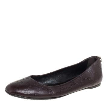 مملوكة مسبقًا Gucci Dark Brown Guccissima Leather Ballet Flats Size 38