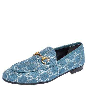 Pre Owned Gucci Blue GG Canvas Brixton Loafers Size 37.5