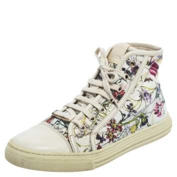 Pre Owned Gucci Multicolor Floral Canvas High Top Sneakers Size 37