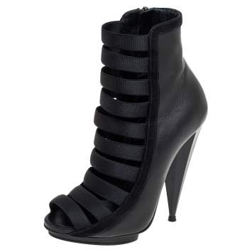 Pre Owned Gucci Black Elastic And Leather Isadora Gladiator Booties Size 35