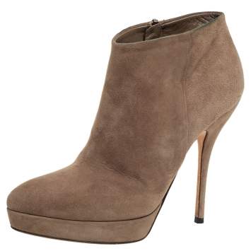 Pre Owned Gucci Brown Suede Platform Booties Size 38