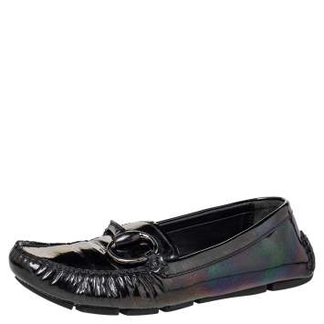 Pre Owned Gucci Multicolor Iridescent Patent Leather Horsebit Slip On Loafers Size 38