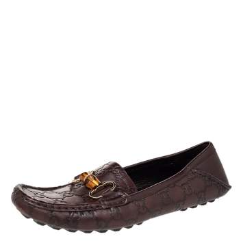 Pre Owned Gucci Brown Guccissima Leather Bamboo Horsebit Slip On Loafers Size 38 