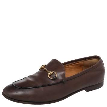 Pre Owned Gucci Brown Leather Jordaan Horsebit Slip On Loafers Size 37