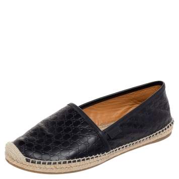 Pre Owned Gucci Black Guccissima Leather Espadrilles Flats Size 39