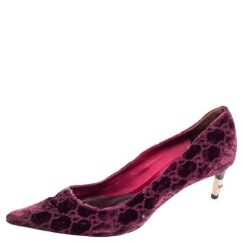 Pre Owned Gucci Burgundy GG Velvet Pumps Size 39.5