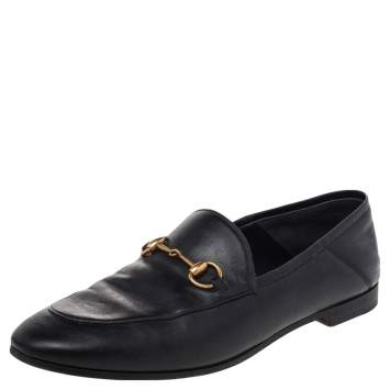 Pre Owned Gucci Black Leather Jordaan Loafers Size 38.5
