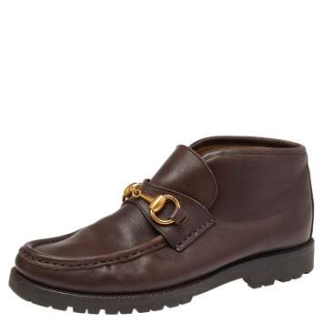 Pre Owned Gucci Dark Brown Leather Horsebit Loafers Size 36