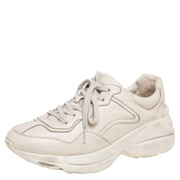 Pre Owned Gucci Cream Leather Rhyton Sneakers Size 40.5