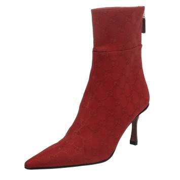 Pre Owned Gucci Red GG Canvas Ankle Length Boots Size 38