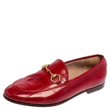 Pre Owned Gucci Red Eel Leather Jordaan Horsebit Loafers Size 35