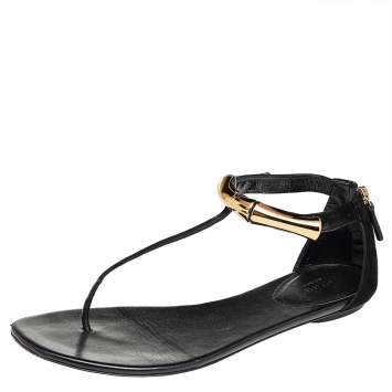Pre Owned Gucci Black Suede Thong Sandals Size 38