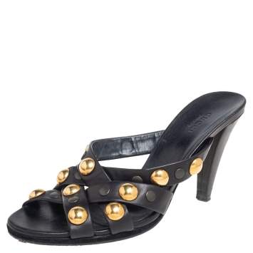 Pre Owned Gucci Black  Leather Slide  Babouska Sandals Size 38.5