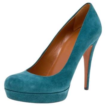 Pre Owned Gucci Teal Blue Suede Platform Pumps Size 40