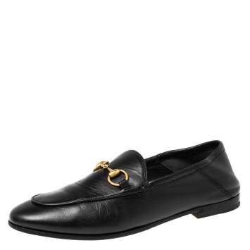Pre Owned Gucci Black Leather Jordaan Horsebit Slip On Loafers Size 35.5
