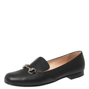 Pre Owned Gucci Black Leather Horsebit Loafers Size 39 