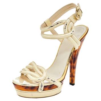 Pre Owned Gucci White Patent Leather Platform Ankle Strap Sandals Size 35.5