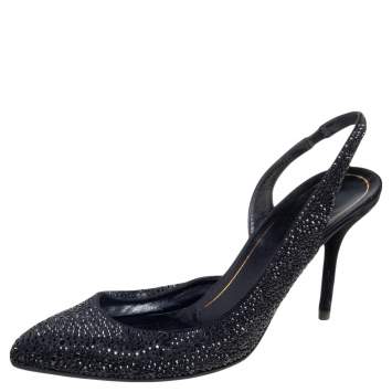 Pre Owned Gucci Black Crystal Embellished Satin and Suede Noah D'Orsay Pumps Size 39