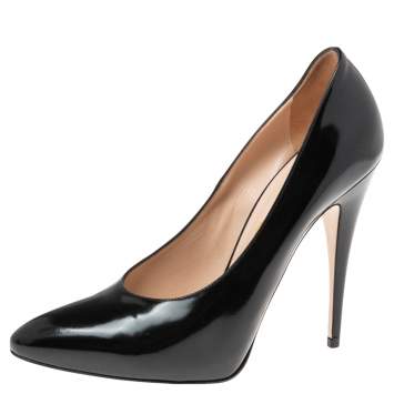 Gucci Black Patent Leather Elaisa Removable Faux Pearl Bow Accents Pumps Size 40