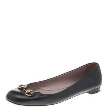 Pre Owned Gucci Black Leather Horsebit Ballet Flats Size 40
