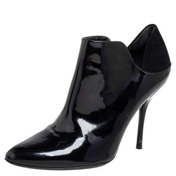 Pre Owned Gucci Black Patent Leather and Suede Ankle Booties Size 39.5