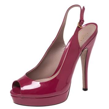 Pre Owned Gucci Magenta Patent Leather Sofia Peep-Toe Slingback Sandals Size 38